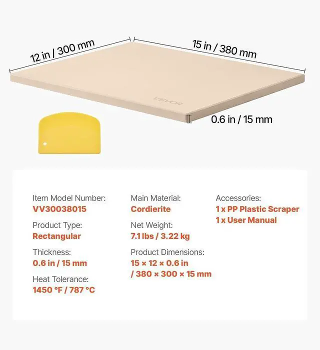 Alt view image 7 of 7 - Pizza Stone, 15 x 12 x 0.6 in Rectangular Cordierite Pizza Stone, Extra Large Baking Stone with Scraper, 1450 Heat-Resistant Bread Stone, for Kitchen Oven, Baking Bread & Pizzas, BBQ Grill