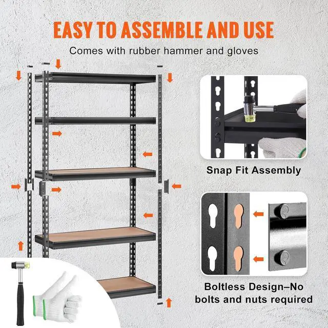 Alt view image 6 of 7 - Storage Shelving Unit, 5-Tier Adjustable, 2000 lbs Capacity, Heavy Duty Garage Shelves Metal Organizer Utility Rack, Black, 30" L x 12" W x 60" H for Kitchen Pantry Basement Bathroom Laundry