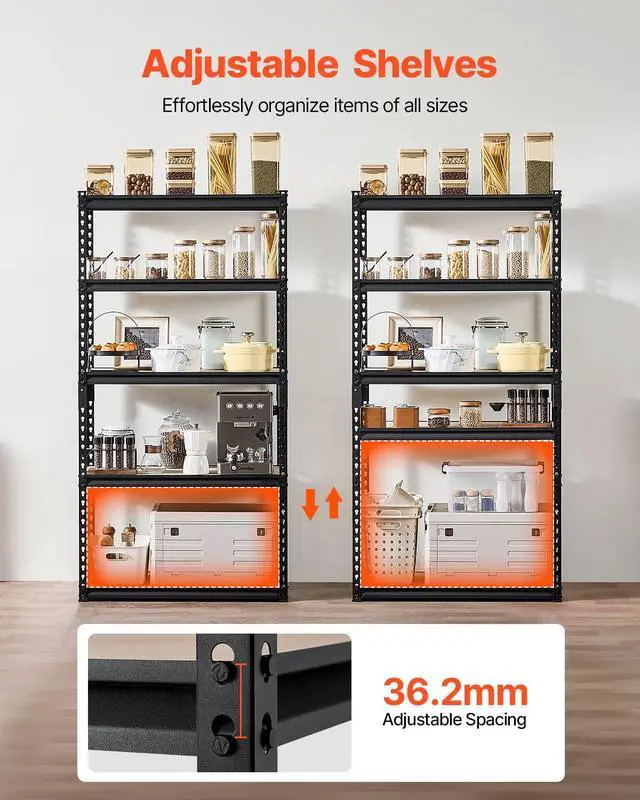 Alt view image 5 of 7 - Storage Shelves, 2000 lbs, 5 Tier Garage Storage Shelving, 16" D x 32" W x 62.8" H Adjustable Metal Shelves for Garage Shelves Utility Rack Shelf, Ideal for Kitchen, Warehouse, Basement, Black