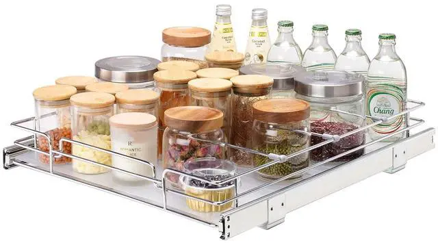 Main image of 15.5" Wx21 Dx3.5 H Pull Out Cabinet Organizer, Heavy Duty Slide Out Pantry Shelves, Chrome-Plated Steel Roll Out Drawers, Storage for Home Under Sink, 17" Wx22 Dx7 H Install Size for Cabinet