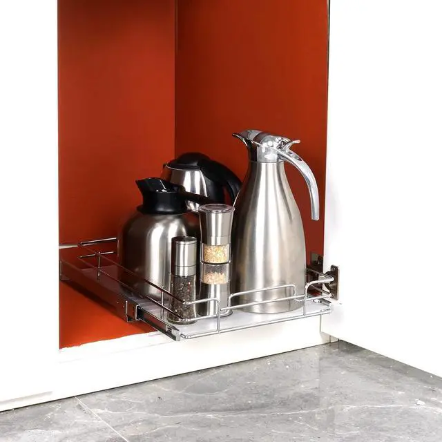 Alt view image 7 of 7 - 15.5" Wx21 Dx3.5 H Pull Out Cabinet Organizer, Heavy Duty Slide Out Pantry Shelves, Chrome-Plated Steel Roll Out Drawers, Storage for Home Under Sink, 17" Wx22 Dx7 H Install Size for Cabinet