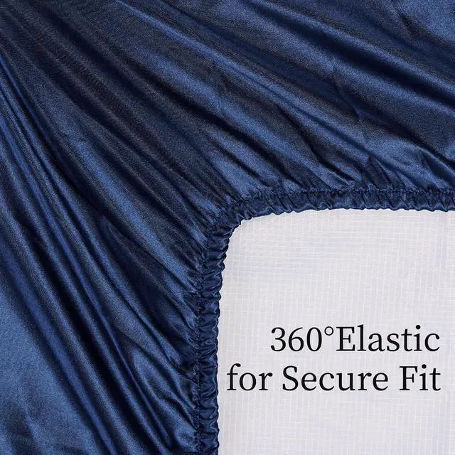 Alt view image 4 of 7 - Ultra-Soft Satin Sheets King Size Bed Set, Luxury Soft Navy Blue Silky Sheets for Hair and Skin, Non-Fading & Wrinkle Free, 2 Pillowcases, 1 Flat Sheet, 1 Fitted Sheet