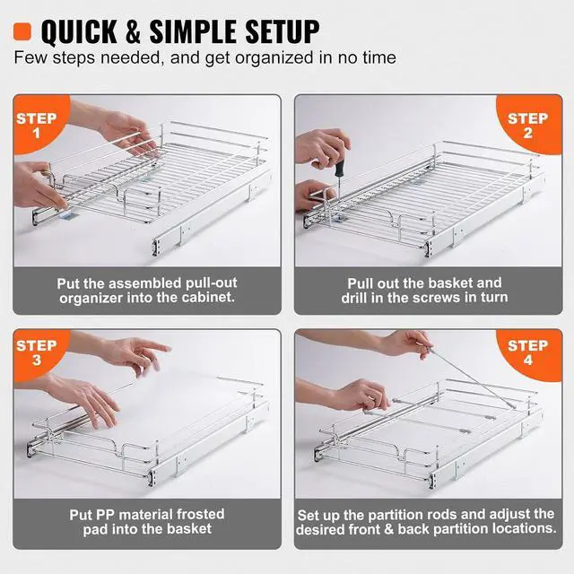 Alt view image 5 of 7 - 12.5"Wx16.5"Dx3.5"H Pull Out Cabinet Organizer, Heavy Duty Slide Out Pantry Shelves, Chrome-Plated Steel Roll Out Drawers Storage, for Home, Under Sink, 14"Wx17.5"Dx7"H Install Size for Cabinet