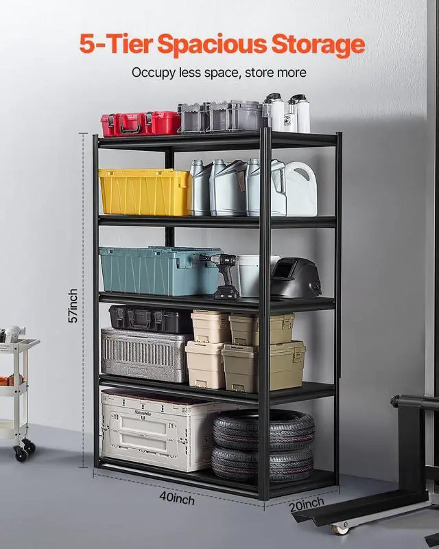 Alt view image 3 of 7 - Storage Shelves, 3000 lbs, 5 Tier Garage Storage Shelving, 24" D x 48" W x 72" H Adjustable Metal Shelves for Garage Shelves Utility Rack Shelf, Ideal for Kitchen, Warehouse, Basement, Black