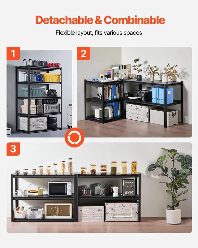 Alt view image 6 of 7 - Storage Shelves, 3000 lbs, 5 Tier Garage Storage Shelving, 24" D x 48" W x 72" H Adjustable Metal Shelves for Garage Shelves Utility Rack Shelf, Ideal for Kitchen, Warehouse, Basement, Black
