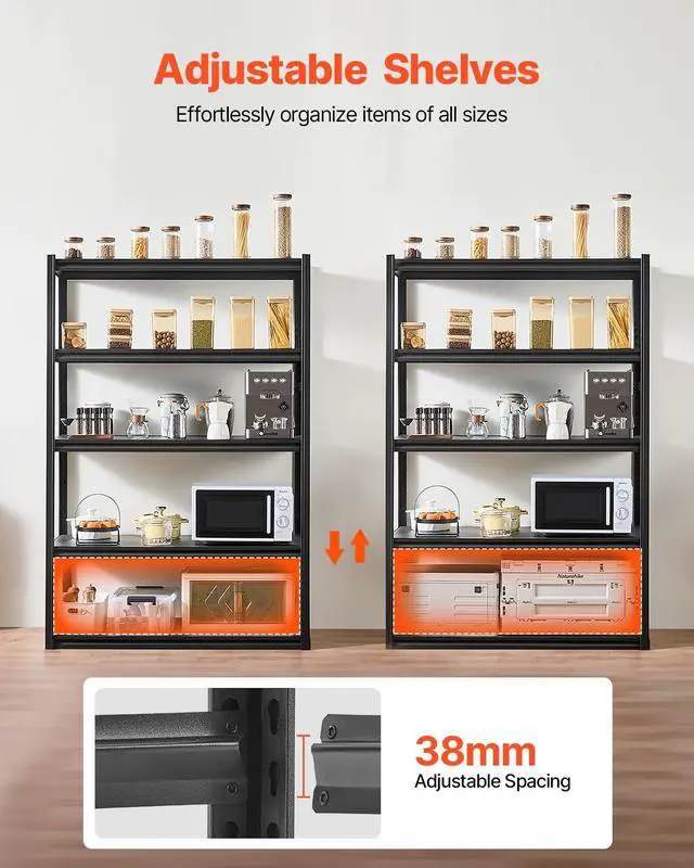 Alt view image 5 of 7 - Storage Shelves, 3000 lbs, 5 Tier Garage Storage Shelving, 24" D x 48" W x 72" H Adjustable Metal Shelves for Garage Shelves Utility Rack Shelf, Ideal for Kitchen, Warehouse, Basement, Black