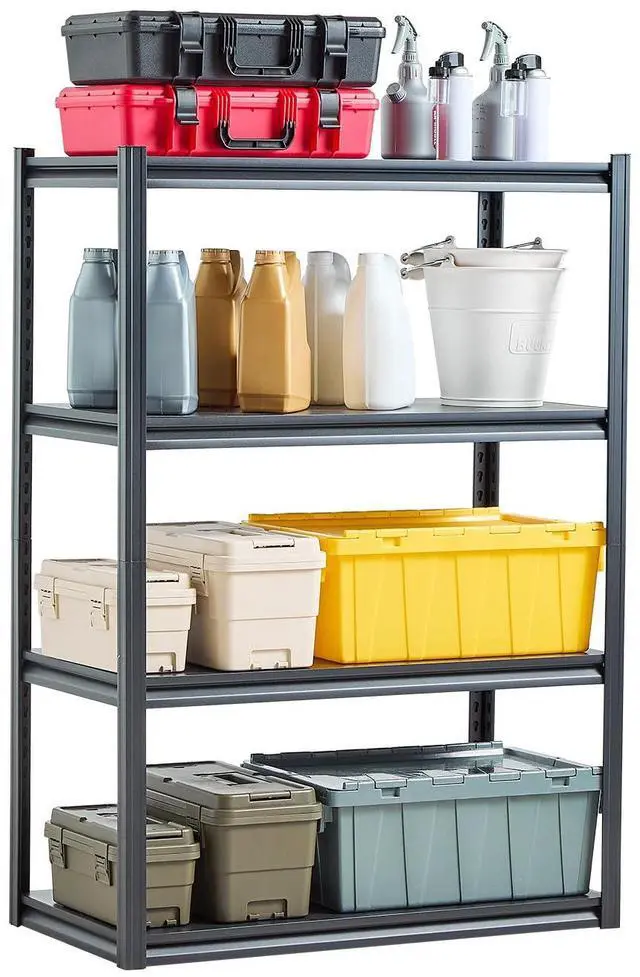 Main image of Storage Shelves, 2400 lbs, 4 Tier Garage Storage Shelving, 20" D x 40" W x 57" H Adjustable Metal Shelves for Garage Shelves Utility Rack Shelf, Ideal for Kitchen, Warehouse, Basement, Black