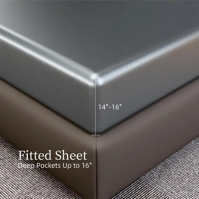 Alt view image 5 of 7 - Ultra-Soft Satin Sheets King Size Bed Set, Luxury Soft Grey Silky Sheets for Hair and Skin, Non-Fading & Wrinkle Free, 2 Pillowcases, 1 Flat Sheet, 1 Fitted Sheet