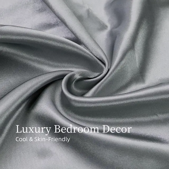 Alt view image 2 of 7 - Ultra-Soft Satin Sheets King Size Bed Set, Luxury Soft Grey Silky Sheets for Hair and Skin, Non-Fading & Wrinkle Free, 2 Pillowcases, 1 Flat Sheet, 1 Fitted Sheet