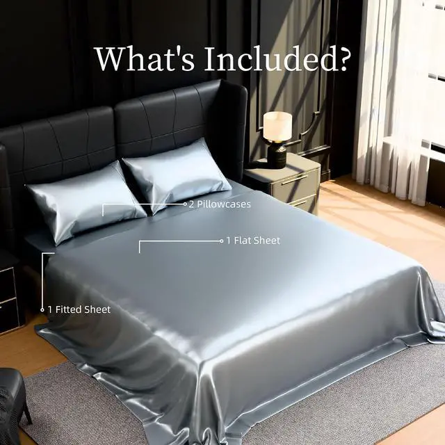 Alt view image 7 of 7 - Ultra-Soft Satin Sheets King Size Bed Set, Luxury Soft Grey Silky Sheets for Hair and Skin, Non-Fading & Wrinkle Free, 2 Pillowcases, 1 Flat Sheet, 1 Fitted Sheet