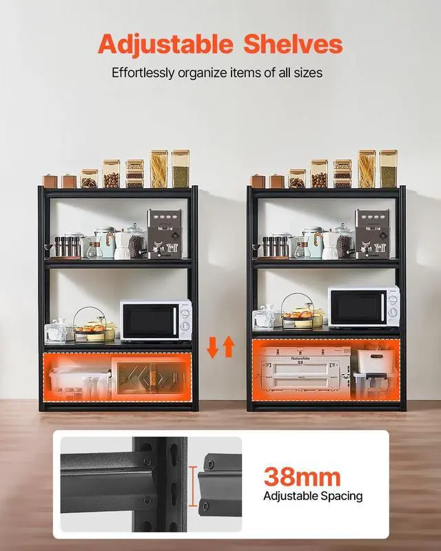 Alt view image 5 of 7 - Storage Shelves, 2400 lbs, 4 Tier Garage Storage Shelving, 20" D x 40" W x 57" H Adjustable Metal Shelves for Garage Shelves Utility Rack Shelf, Ideal for Kitchen, Warehouse, Basement, Black