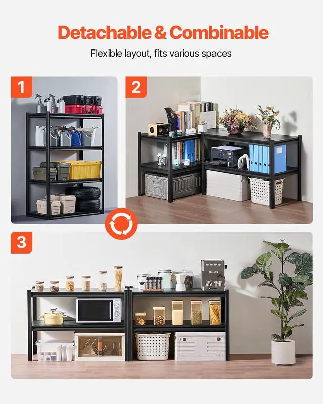 Alt view image 6 of 7 - Storage Shelves, 2400 lbs, 4 Tier Garage Storage Shelving, 20" D x 40" W x 57" H Adjustable Metal Shelves for Garage Shelves Utility Rack Shelf, Ideal for Kitchen, Warehouse, Basement, Black