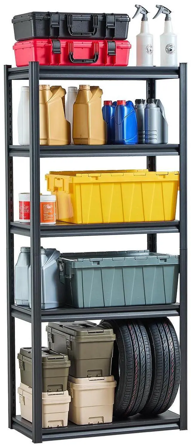 Main image of Storage Shelves, 2000 lbs, 5 Tier Garage Storage Shelving, 16" D x 32" W x 72" H Adjustable Metal Shelves for Garage Shelves Utility Rack Shelf, Ideal for Kitchen, Warehouse, Basement, Black