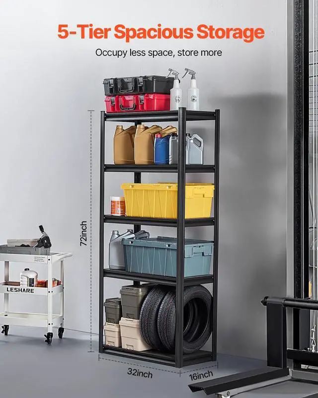 Alt view image 3 of 7 - Storage Shelves, 2000 lbs, 5 Tier Garage Storage Shelving, 16" D x 32" W x 72" H Adjustable Metal Shelves for Garage Shelves Utility Rack Shelf, Ideal for Kitchen, Warehouse, Basement, Black