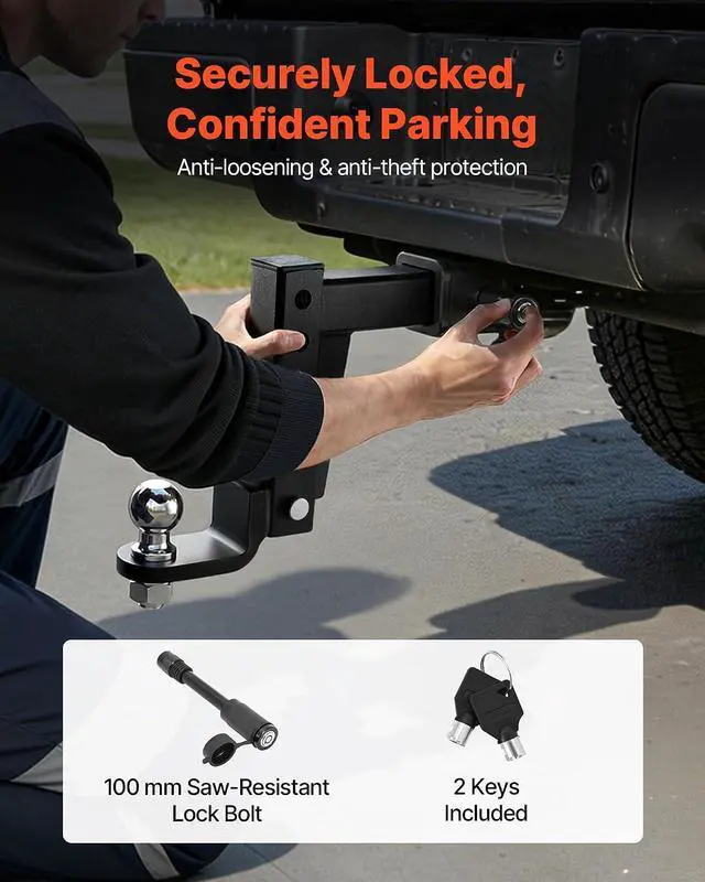 Alt view image 6 of 7 - Trailer Hitch Ball Mount, Fit 2-Inch Receiver, Adjustable Trailer Hitch with 2 Inch Ball & Pin, 7500 lbs GTW, 9.5 Inch Drop, Towing Ball Mounts for RVs, Off-Road Vehicles and Trucks, Black