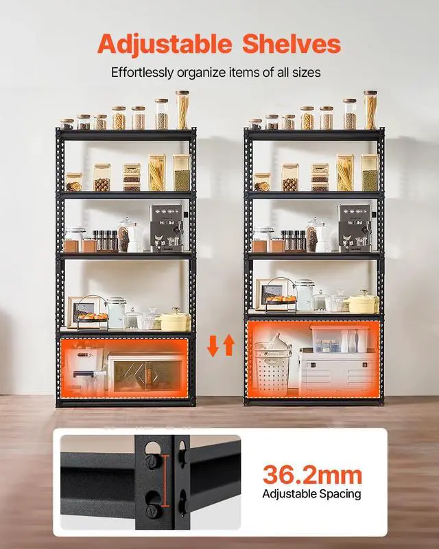 Alt view image 5 of 7 - Storage Shelves, 2000 lbs, 5 Tier Garage Storage Shelving, 16" D x 36" W x 71.4" H Adjustable Metal Shelves for Garage Shelves Utility Rack Shelf, Ideal for Kitchen, Warehouse, Basement, Black