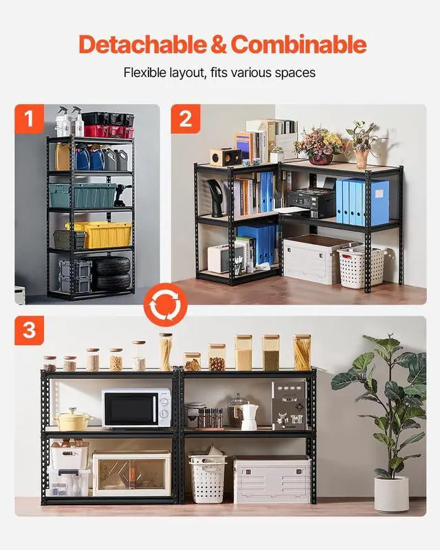 Alt view image 6 of 7 - Storage Shelves, 2000 lbs, 5 Tier Garage Storage Shelving, 16" D x 36" W x 71.4" H Adjustable Metal Shelves for Garage Shelves Utility Rack Shelf, Ideal for Kitchen, Warehouse, Basement, Black