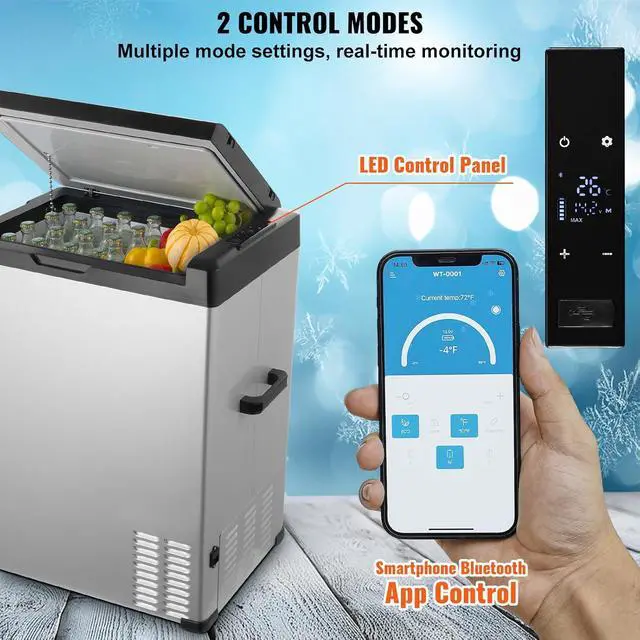 Alt view image 4 of 7 - 12 Volt Car Refrigerator Fridge, 70Liter(74qt) Single Zone Portable Freezer, -4-68 Adjustable Range, 12/24V DC and 100-240V AC Compressor Cooler for Outdoor, Camping, RV, Silver