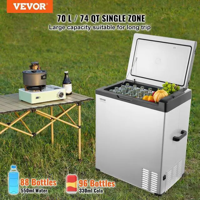 Alt view image 2 of 7 - 12 Volt Car Refrigerator Fridge, 70Liter(74qt) Single Zone Portable Freezer, -4-68 Adjustable Range, 12/24V DC and 100-240V AC Compressor Cooler for Outdoor, Camping, RV, Silver