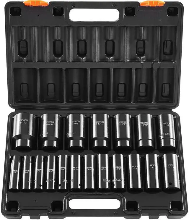 Main image of Impact Socket Set 1/2 Inches 19 Piece, Deep Socket, 6-Point Sockets, Rugged Construction, Cr-V, 1/2 Inches Drive Socket Set Impact 3/8 inch - 1-1/2 inch, with a Storage Cage