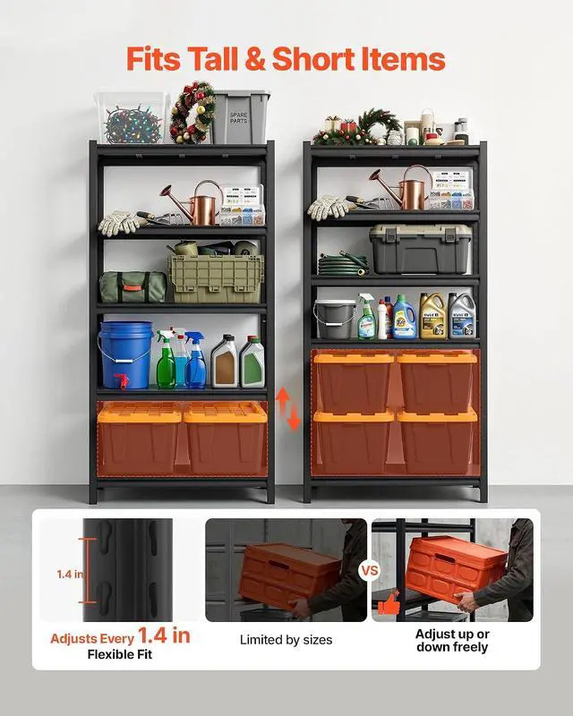 Alt view image 4 of 7 - Storage Shelves, 5-Tier Adjustable, 3000 lbs Capacity, Heavy Duty Garage Storage Shelving Unit, Metal Utility Rack Shelf, for Garage Warehouse Basement Kitchen, 36.42" W x 16.42" D x 71.38" H
