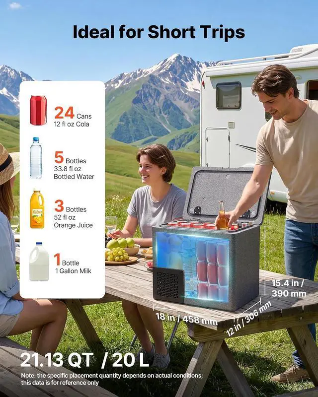 Alt view image 2 of 7 - 12 Volt Refrigerator, 21.1 QT/ 20L Car Fridge, Portable Ultra-Light EPP Freezer, APP Control Electric Compressor, 12V/24V DC, 14 to 50, for Truck Van RV SUV Boat Travel Camping