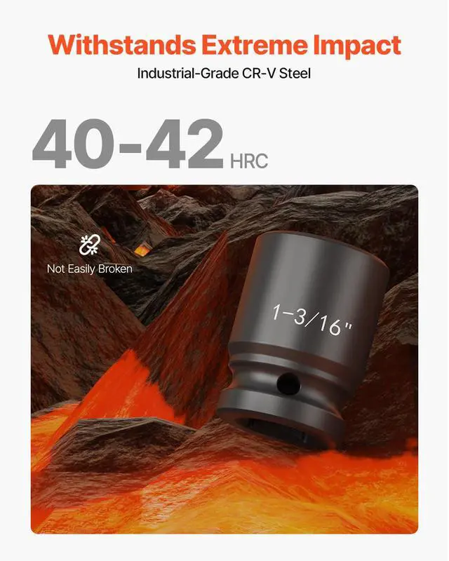 Alt view image 2 of 7 - 3/4 in Drive Impact Socket Set, 21 Pieces SAE 3/4 in to 2 in, 6 Point Cr-V Alloy Steel for Auto Repair, Easy-to-Read Size Markings, Includes Extension Bars, Ratchet Handle and Storage Case