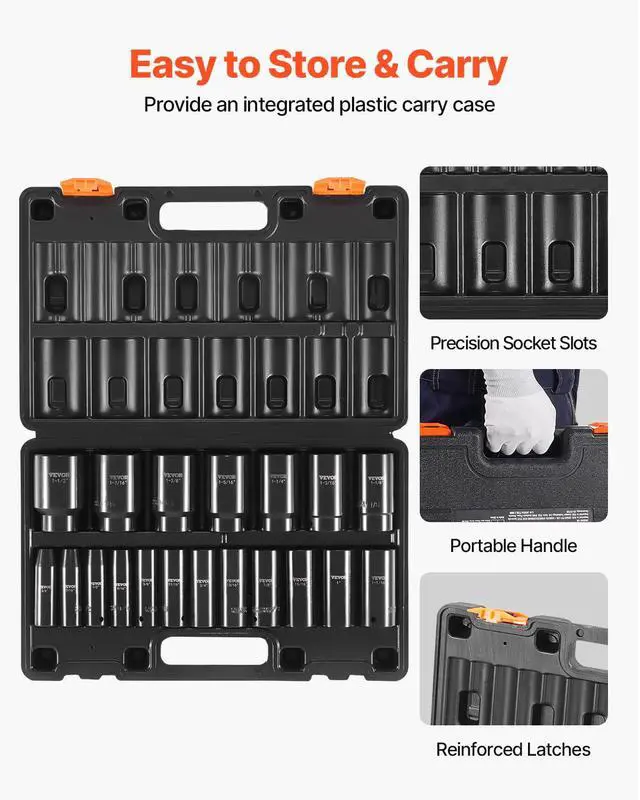 Alt view image 6 of 7 - Impact Socket Set 1/2 Inches 19 Piece, Deep Socket, 6-Point Sockets, Rugged Construction, Cr-V, 1/2 Inches Drive Socket Set Impact 3/8 inch - 1-1/2 inch, with a Storage Cage