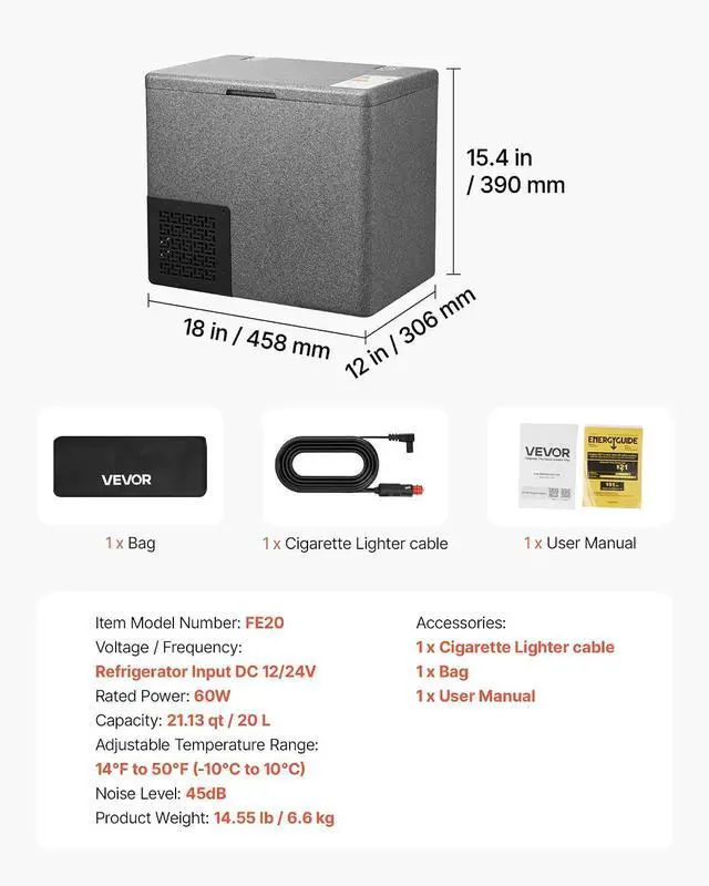 Alt view image 7 of 7 - 12 Volt Refrigerator, 21.1 QT/ 20L Car Fridge, Portable Ultra-Light EPP Freezer, APP Control Electric Compressor, 12V/24V DC, 14 to 50, for Truck Van RV SUV Boat Travel Camping