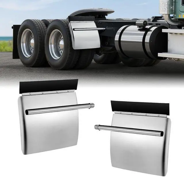 Main image of Stainless Steel Quarter Fenders for Semi Trucks, 24" x 24" Semi Truck Fenders with Tube Bracket and Mounting Hardware, 1 Pair Right & Left Quarter Fender Set, Fit for Freightliner, Peterbilt