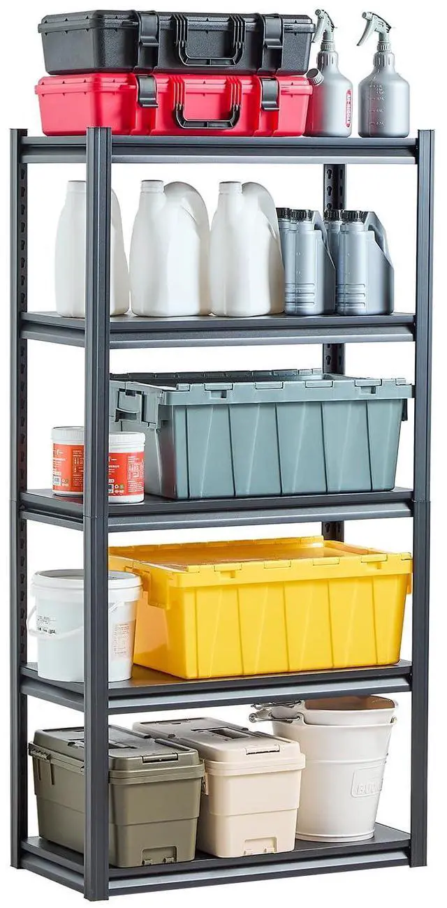 Main image of Storage Shelves, 2000 lbs, 5 Tier Garage Storage Shelving, 16" D x 32" W x 63" H Adjustable Metal Shelves for Garage Shelves Utility Rack Shelf, Ideal for Kitchen, Warehouse, Basement, Black