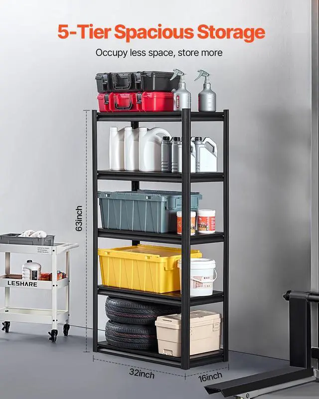 Alt view image 3 of 7 - Storage Shelves, 2000 lbs, 5 Tier Garage Storage Shelving, 16" D x 32" W x 63" H Adjustable Metal Shelves for Garage Shelves Utility Rack Shelf, Ideal for Kitchen, Warehouse, Basement, Black