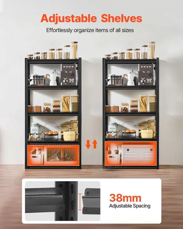 Alt view image 5 of 7 - Storage Shelves, 2000 lbs, 5 Tier Garage Storage Shelving, 16" D x 32" W x 63" H Adjustable Metal Shelves for Garage Shelves Utility Rack Shelf, Ideal for Kitchen, Warehouse, Basement, Black