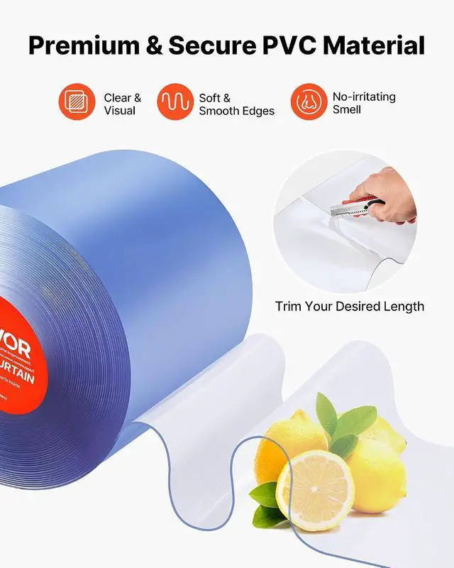 Alt view image 5 of 7 - Clear PVC Strip Curtain, 101 ft Length x 12 in Width, Thermal Insulating Plastic Door Strip Bulk Roll, Walk in Freezer Cooler Curtain Strips for Doorways of Supermarket, Garage, Warehouse
