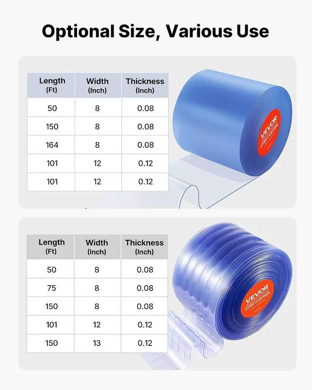 Alt view image 7 of 7 - Clear PVC Strip Curtain, 101 ft Length x 12 in Width, Thermal Insulating Plastic Door Strip Bulk Roll, Walk in Freezer Cooler Curtain Strips for Doorways of Supermarket, Garage, Warehouse
