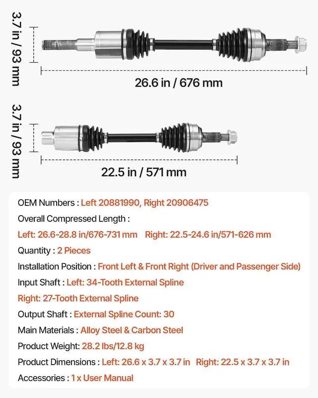 Alt view image 6 of 7 - CV Axle Shaft Assembly, 2 Pieces Front Left & Right (Driver and Passenger Side), Automotive Replacement Joint Axles Pair Compatible with 2010-2017 Equinox, Alloy Steel & Carbon Steel