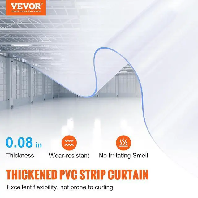 Alt view image 4 of 7 - Strip Curtain, 50' Length x 8" Width x 0.08" Thickness, Clear PVC Smooth Curtain Strip Door Bulk Roll, Plastic Door Strips for Doorways of Supermarket, Garage, Warehouse, Barn, Pet Animal House