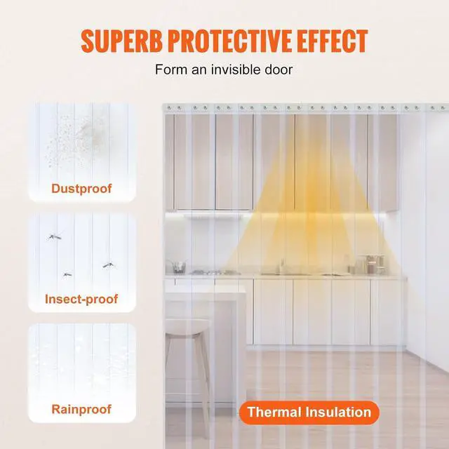 Alt view image 5 of 7 - Strip Curtain, 50' Length x 8" Width x 0.08" Thickness, Clear PVC Smooth Curtain Strip Door Bulk Roll, Plastic Door Strips for Doorways of Supermarket, Garage, Warehouse, Barn, Pet Animal House