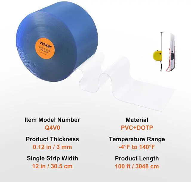 Alt view image 7 of 7 - Strip Curtain, 100' Length x 12" Width x 0.12" Thickness, Clear PVC Smooth Curtain Strip Door Bulk Roll, Plastic Door Strips for Doorway of Supermarket, Garage, Warehouse, Barn, Pet Animal House