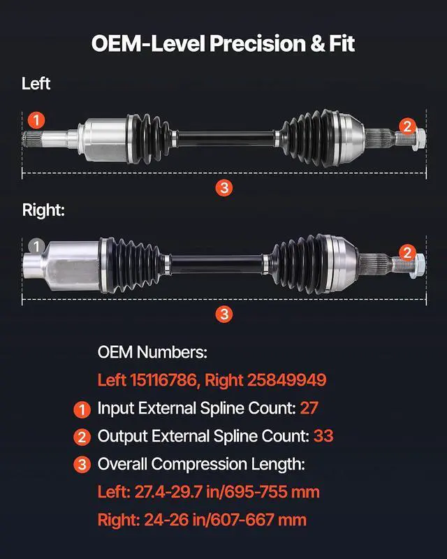 Alt view image 3 of 7 - CV Axle Shaft Assembly, 2 Pieces Front Left & Right (Driver and Passenger Side), Automotive Replacement Joint Axles Pair Compatible with 2009-2017 Chevrolet Traverse, Alloy Steel & Carbon Steel