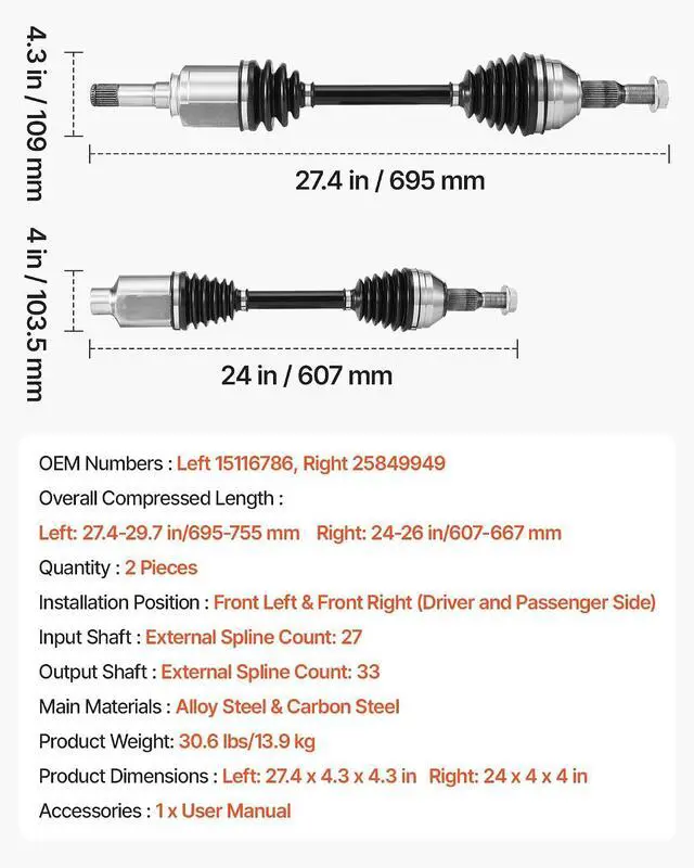 Alt view image 7 of 7 - CV Axle Shaft Assembly, 2 Pieces Front Left & Right (Driver and Passenger Side), Automotive Replacement Joint Axles Pair Compatible with 2009-2017 Chevrolet Traverse, Alloy Steel & Carbon Steel
