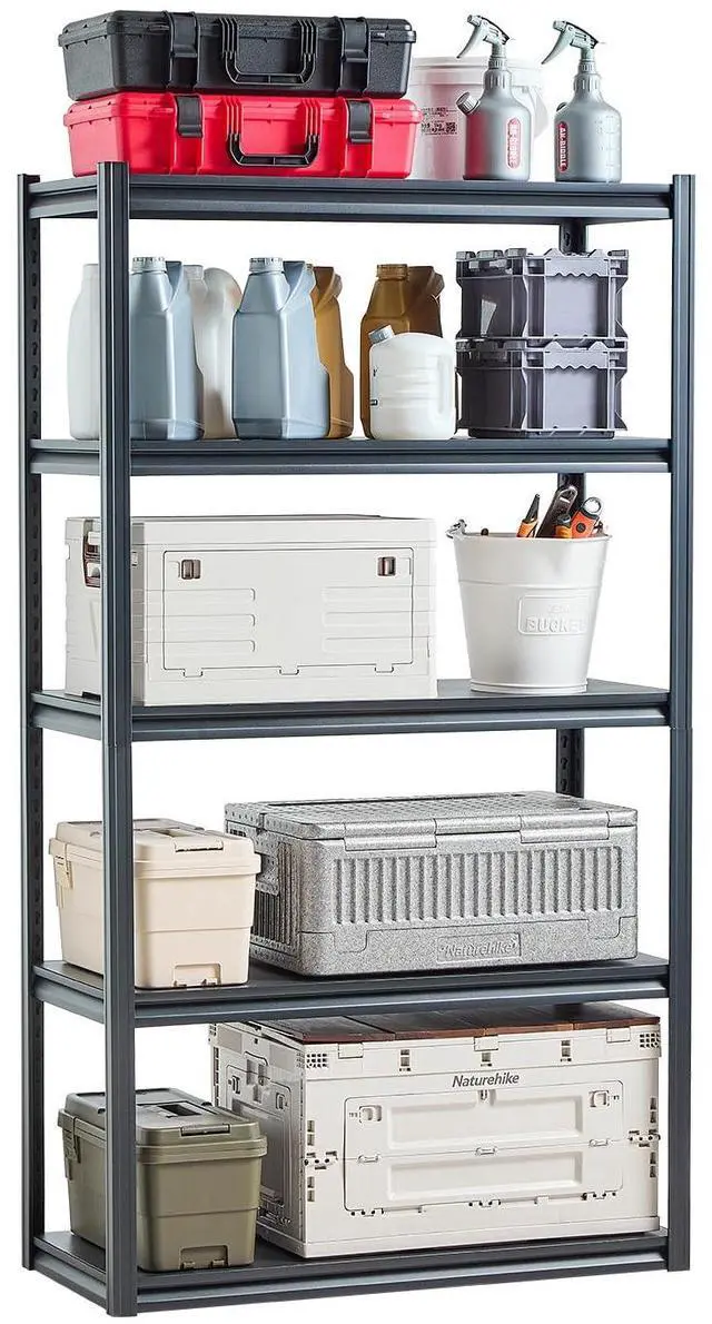 Main image of Storage Shelves, 2000 lbs, 5 Tier Garage Storage Shelving, 18" D x 40" W x 72" H Adjustable Metal Shelves for Garage Shelves Utility Rack Shelf, Ideal for Kitchen, Warehouse, Basement, Black