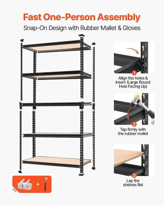 Alt view image 6 of 7 - Garage Shelving, 5-Tier Adjustable Storage Shelves, 3000 lbs Heavy Duty Garage Shelves, Metal Utility Rack Shelf for Garage Workshop Warehouse Basement, 59.49" W x 20.55" D x 71.38" H