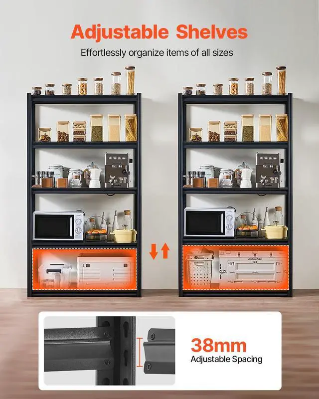 Alt view image 6 of 7 - Storage Shelves, 2000 lbs, 5 Tier Garage Storage Shelving, 18" D x 40" W x 72" H Adjustable Metal Shelves for Garage Shelves Utility Rack Shelf, Ideal for Kitchen, Warehouse, Basement, Black