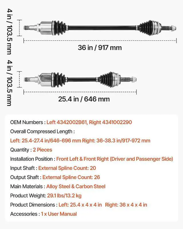 Alt view image 7 of 7 - CV Axle Shaft Assembly, 2 Pieces Front Left & Right (Driver and Passenger Side), Automotive Replacement CV Joint Axles Pair Compatible with 2009-2018 Toyota Corolla, Alloy Steel & Carbon Steel
