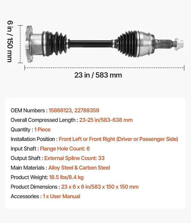 Alt view image 7 of 7 - CV Axle Shaft Assembly, Front Left or Right Side (Driver or Passenger Side), Automotive Replacement CV Joint Axle Shaft Compatible with 2007-2020 Cadillac Escalade, Alloy Steel & Carbon Steel