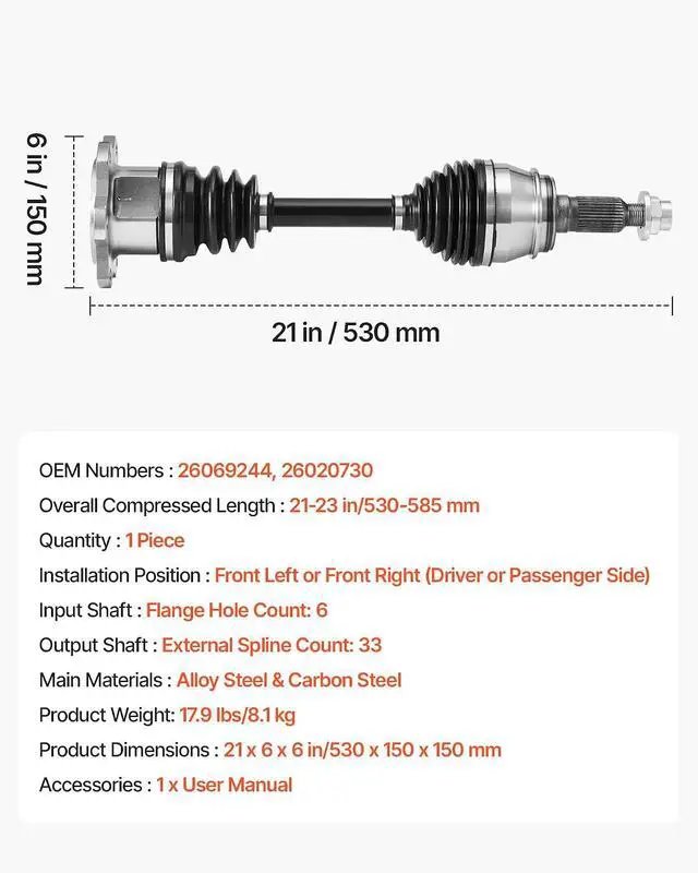 Alt view image 7 of 7 - CV Axle Shaft Assembly, Front Left or Right Side (Driver or Passenger Side), Automotive Replacement CV Joint Axle Compatible with 1999-2006 Chevrolet Silverado 1500, Alloy Steel & Carbon Steel