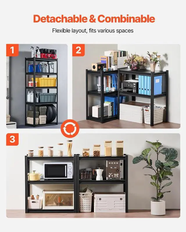 Alt view image 6 of 7 - Storage Shelves, 2000 lbs, 5 Tier Garage Storage Shelving, 16" D x 32" W x 72" H Adjustable Metal Shelves for Garage Shelves Utility Rack Shelf, Ideal for Kitchen, Warehouse, Basement, Black