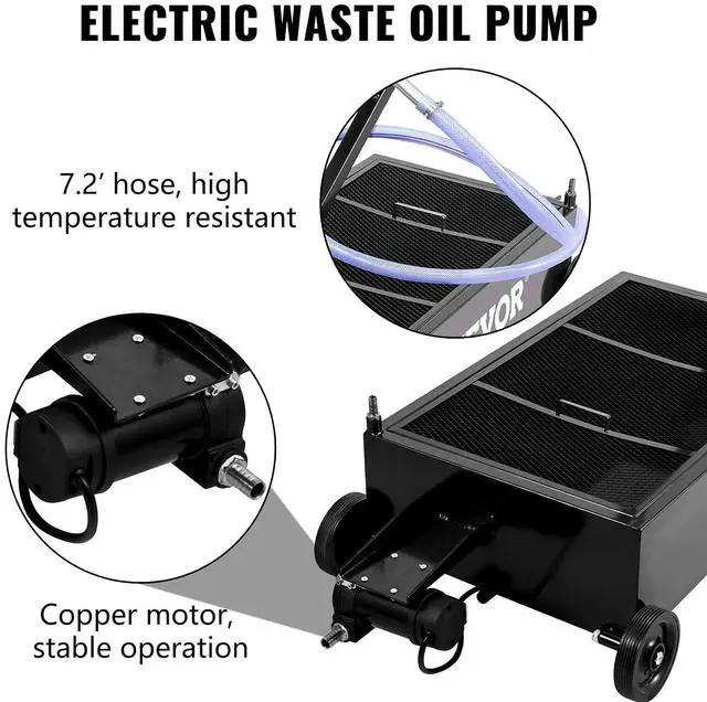 Alt view image 3 of 6 - Low Profile Oil Drain Pan, 25 Gal Oil Drain Pan with 110V High-Flow Electric Pump, Large Capacity Oil Change Pan with 7.2ft Hose & Folding Handle, Rolling Oil Drain Cart for Trucks, Buses, RVs