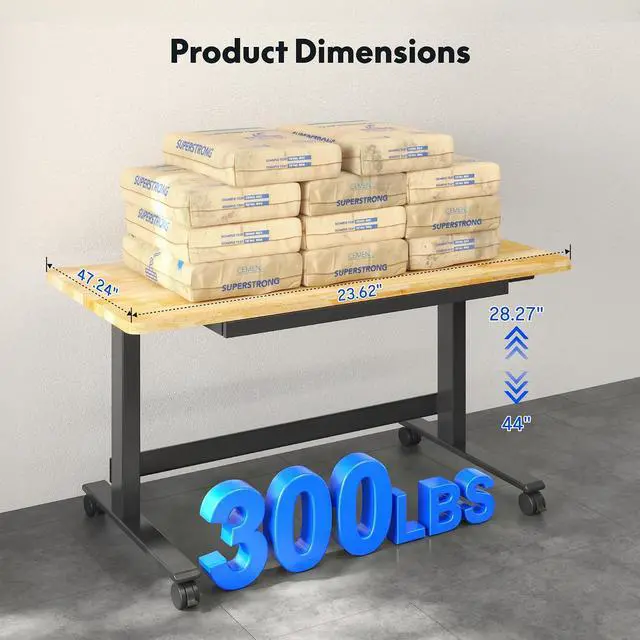 Alt view image 6 of 7 - Adjustable Height Workbench 47.2" x 23.6" Garage Work Table with Hand Crank, Drawer & Lockable Casters - Heavy-Duty Steel & Rubber Wood Top for Workshop, DIY Craft Table